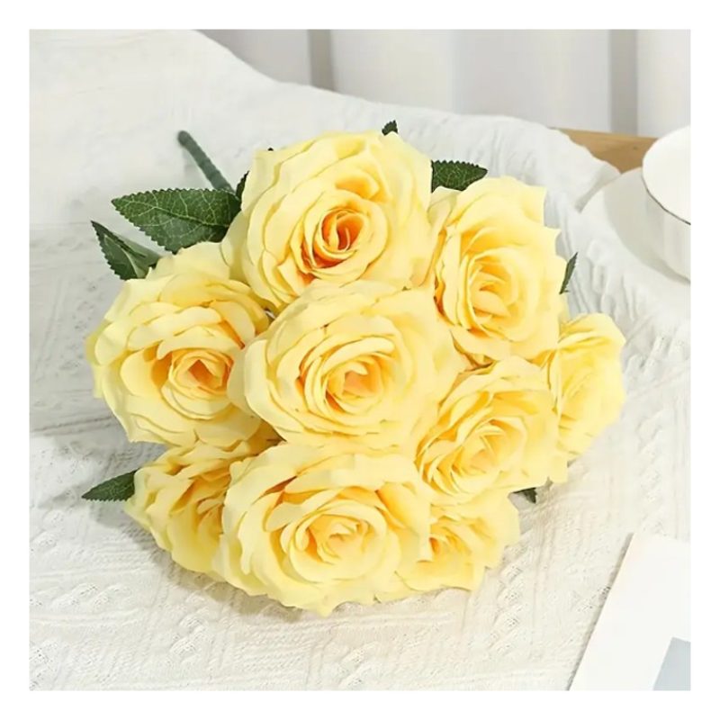 Due Esse Bouquet Di Fiori 9 Rose gialle Artificiali mazzo Di Piante...