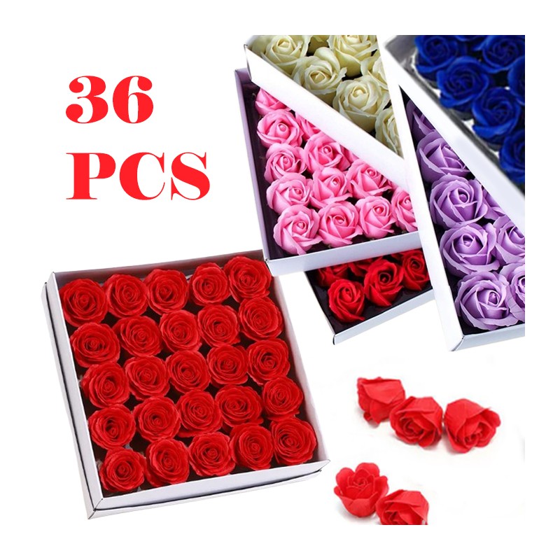 Confezione Regalo 36 rose artificiali Scatola Box san valentino fiori finti