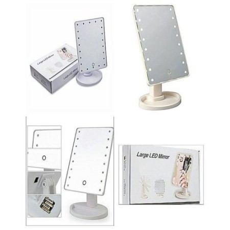 Specchio trucco illuminato con LED batteria rotante vano oggetti cosmetici touch
