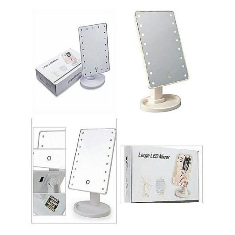 Specchio trucco illuminato con LED batteria rotante vano oggetti cosmetici touch