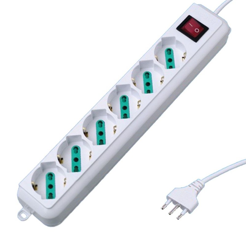 Multipresa ciabatta 4 posti lineare schuko interruttore bianco casa elettrica Multipresa ciabatta 4 posti lineare schuko interruttore bianco casa elettrica