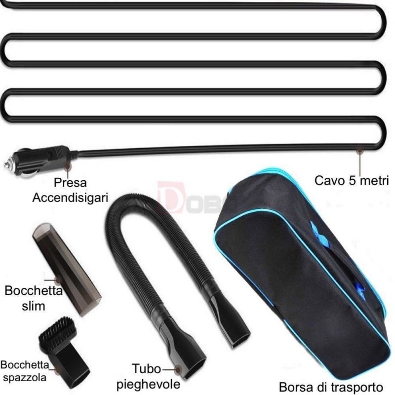Aspiratore aspiraliquidi per auto 12V accendisigari 5m pulizia filtro acciao