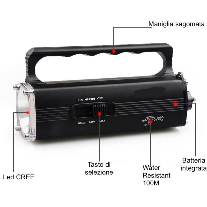 Torcia a mano LED lampada subacquea immersioni sub diving pesca IPX8 8000LM