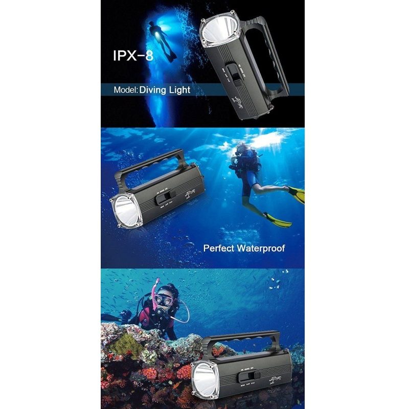 Torcia a mano LED lampada subacquea immersioni sub diving pesca IPX8 8000LM