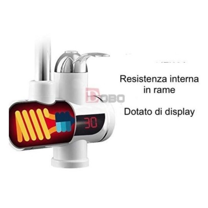 Riscaldatore acqua calda bagno cucina elettrico cavo caldaia display rubinetto