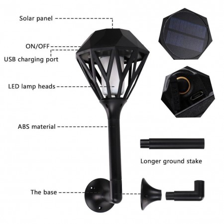 Lampada solare da esterno effetto fiaccola fiamma impermeabile vari montaggi