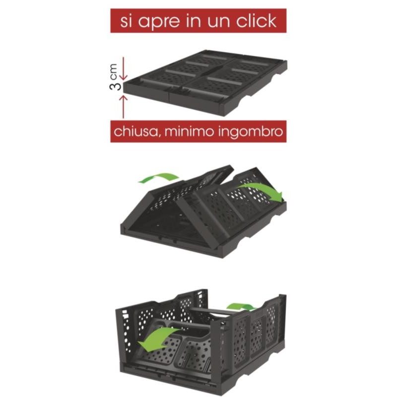 Cassetta in plastica opla' pieghevole cm 40x30x17h nera tuttofare f...