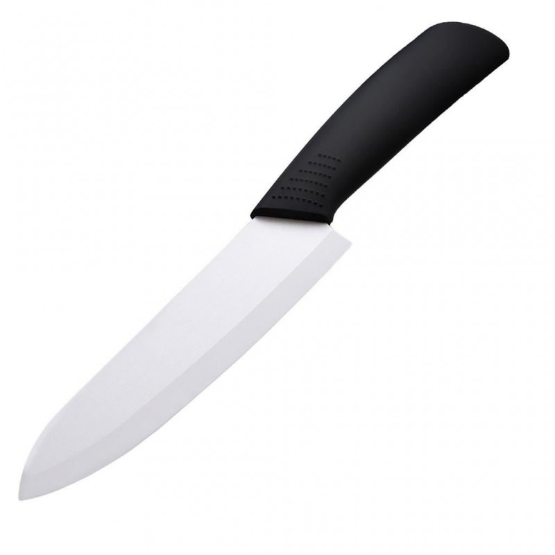 Coltello grande lama ceramica impugnatura gommata antiscivolo chef bianco cucina
