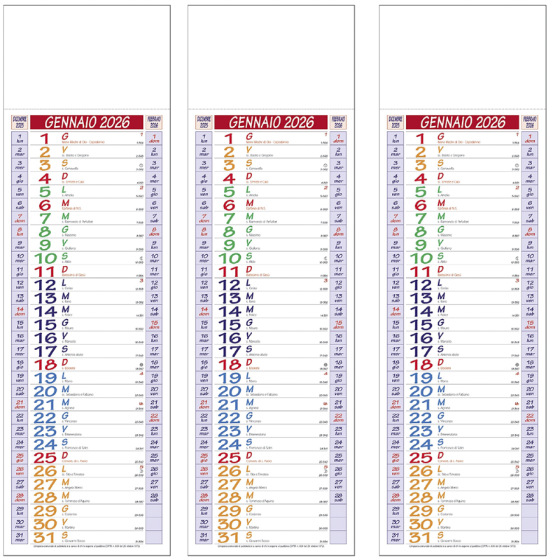 Generico Calendario muro Olandese lungo e stretto 2026 ufficio casa...