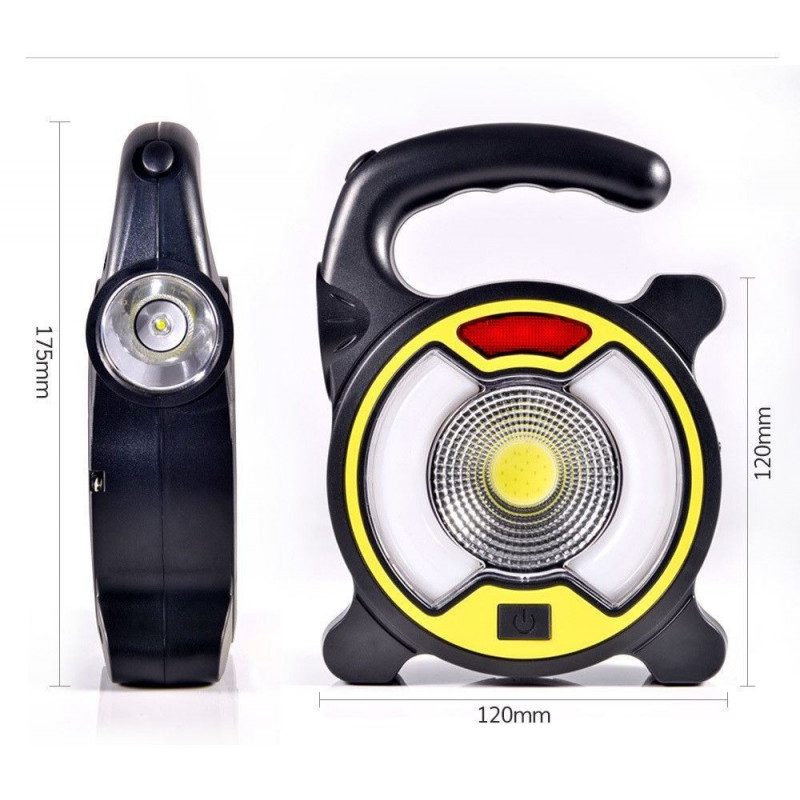 Torcia emergenza 4 modalità LED maniglia tonda pannello solare ricaricabile