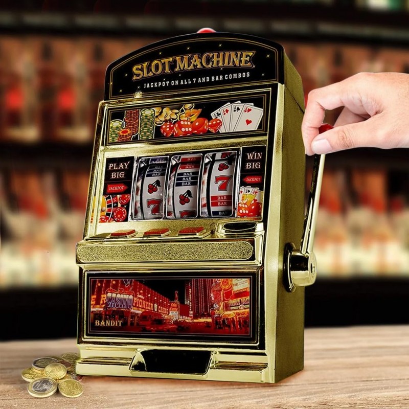 Salvadanaio mini Slot Machine Leva Stile Las Vegas Gioco Arcade 24x...
