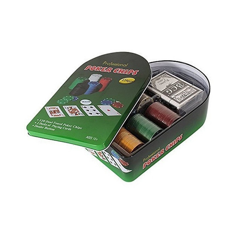Generico Poker texas hold'em set 2 mazzi carte 120 chips fiches pan...