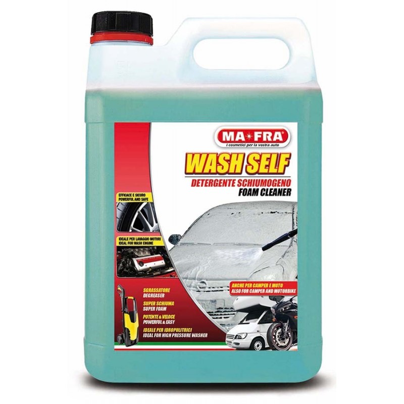 MA-FRA WASH SELF 5L Detergente Schiumogeno Professionale per Auto Moto Camper – Prelavaggio Foam Idropulitrice Alta Pressione