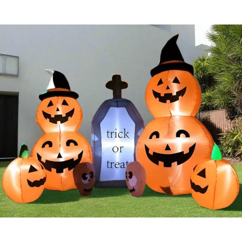 Set Zucche Gonfiabili Halloween 1,65 m con Pompa Decorazione Lapide...