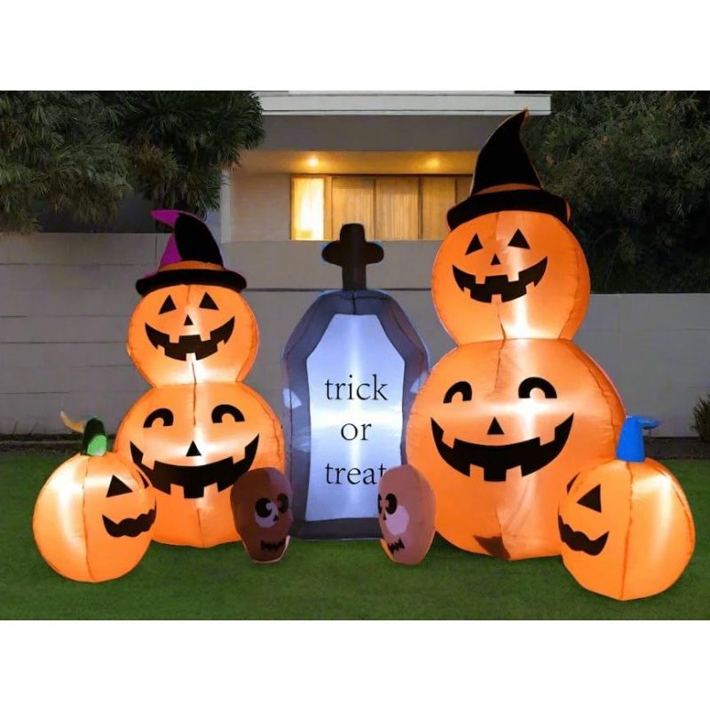 Set Zucche Gonfiabili Halloween 1,65 m con Pompa Decorazione Lapide...