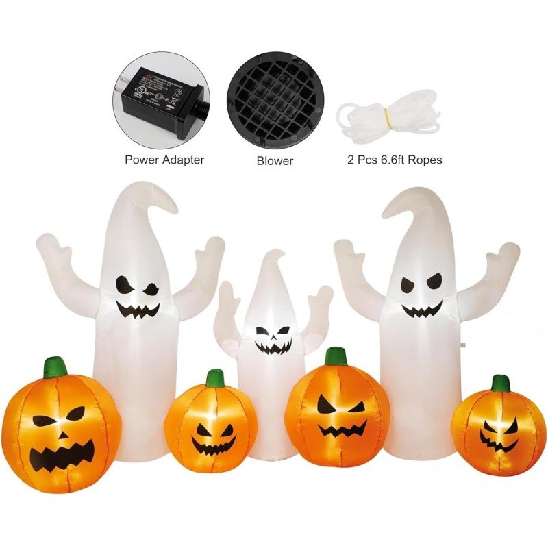 Set Zucche Gonfiabili Halloween 2.4 m con Pompa Decorazione LED e F...