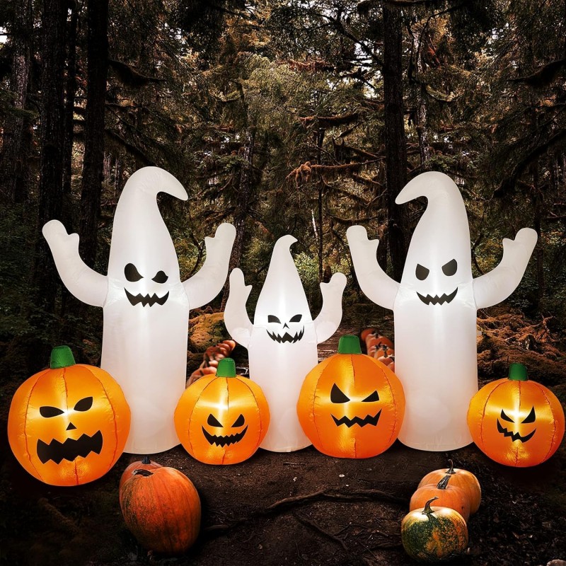 Set Zucche Gonfiabili Halloween 2.4 m con Pompa Decorazione LED e F...