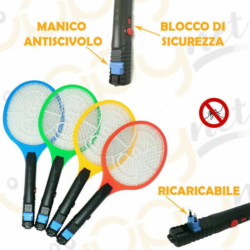 Racchetta ricaricabile fulmina zanzare anti insetti mosche elettric...