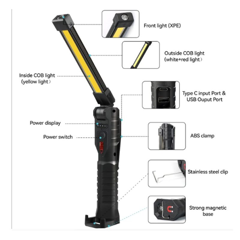 Generico Lampada Torcia lavoro calamita portatile ricaricabile LED ...