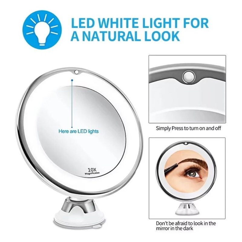 7 Inch Specchio LED Cosmetico ingranditore 10x Make UP Trucco Donna...