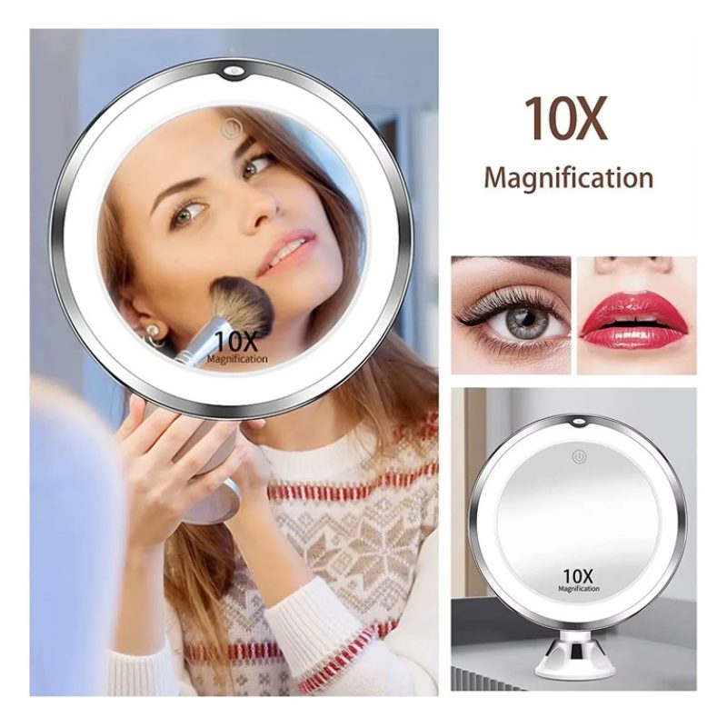 7 Inch Specchio LED Cosmetico ingranditore 10x Make UP Trucco Donna...