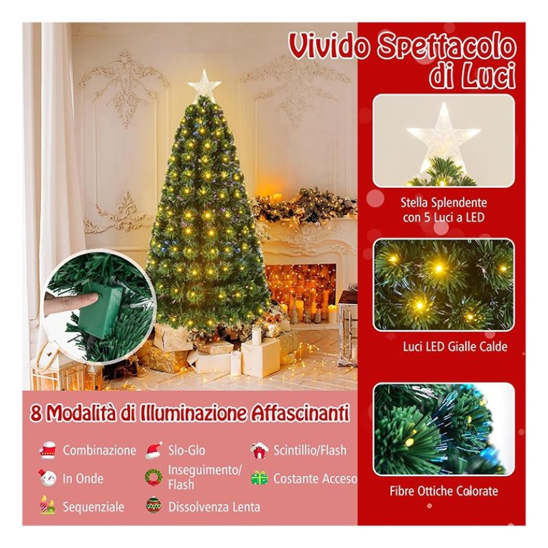 Albero di Natale Artificiale in fibra ottica stella RGB e luci LED ...