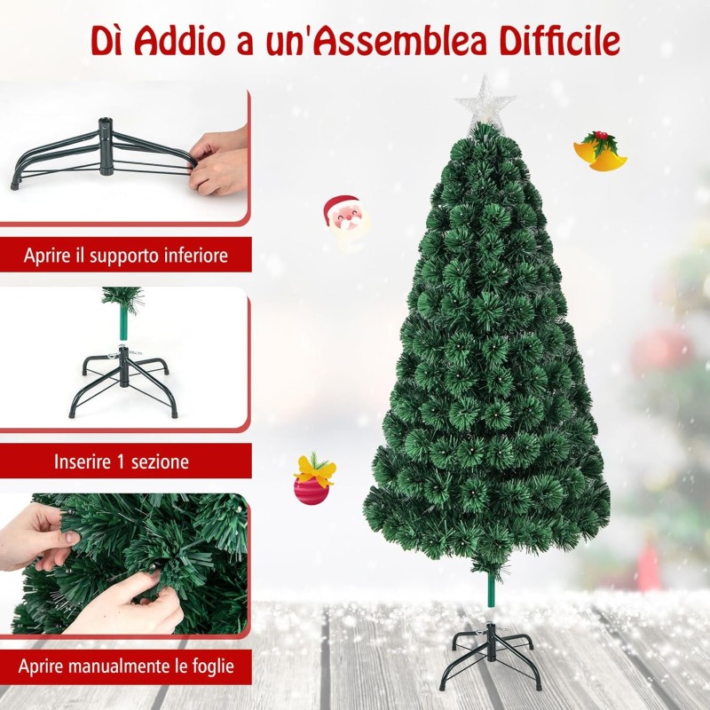 Albero di Natale Artificiale in fibra ottica stella RGB e luci LED ...
