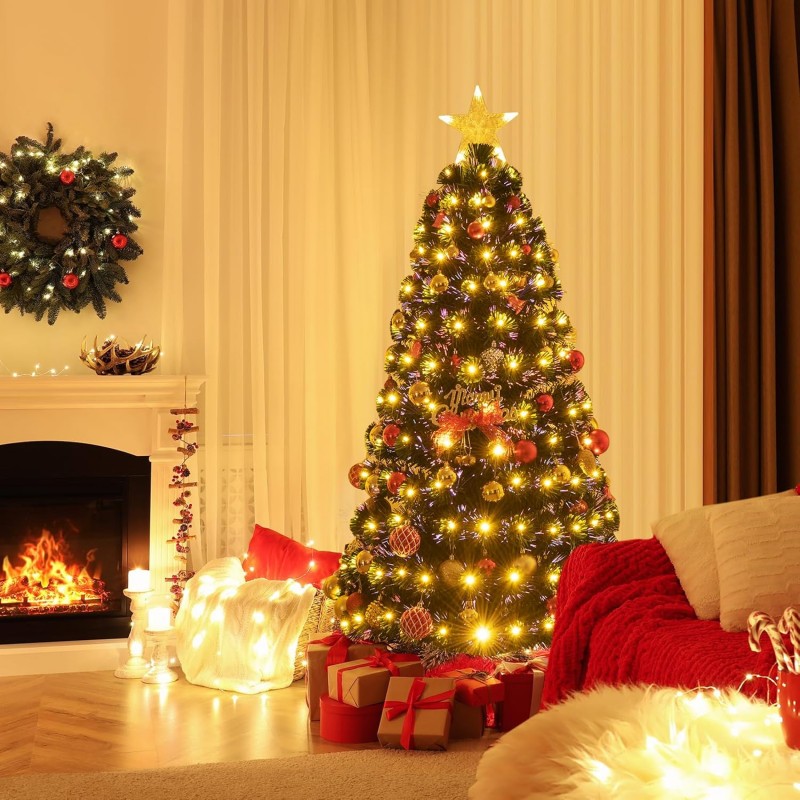 Albero di Natale Artificiale in fibra ottica stella RGB e luci LED ...
