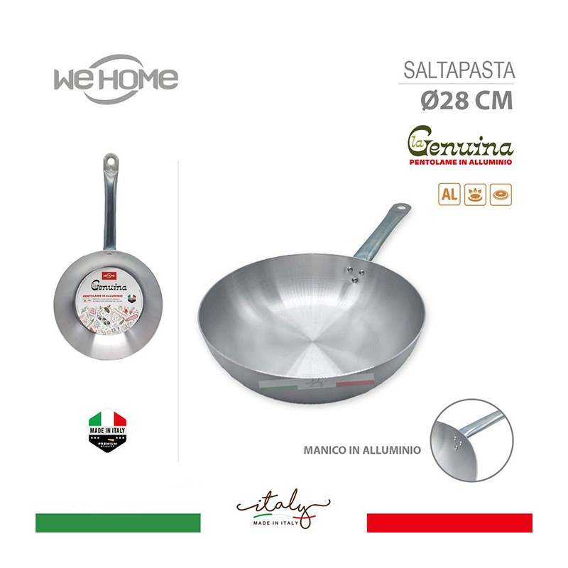 Padella saltapasta in alluminio puro professionale D. 28/32 cm Made in Italy