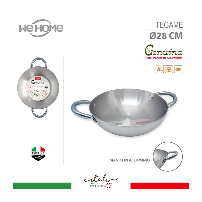 Tegame In Alluminio Saltapasta 28/32 cm Con 2 Manici Made in Italy padella