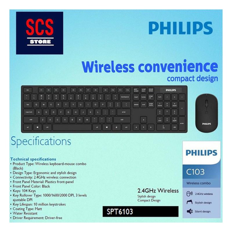 Philips Philips Tastiera e Mouse C103 senza fili PC Wireless Deskto...