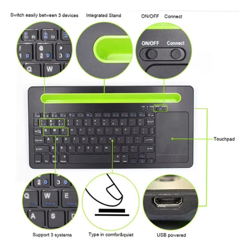 Andowl Tastiera bluetooth touchpad supporto smartphone tablet senza...