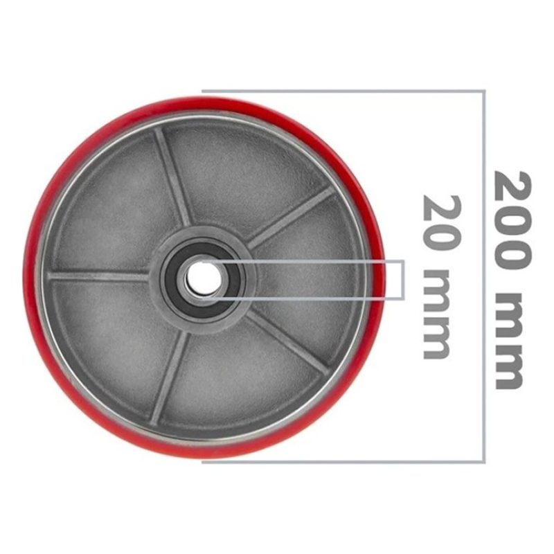 Set 2 Ruote 200x50 Foro 20 rotelle carrello Transpallet Cerchio pol...