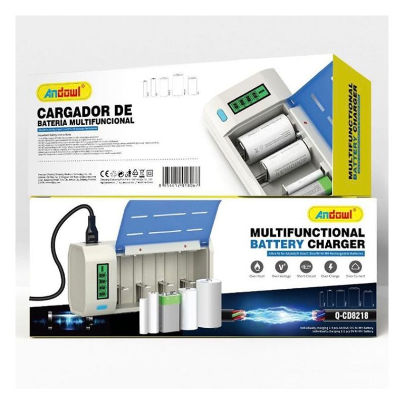 Andowl Caricabatteria universale per batterie ricaricabili AA AAA 9...