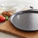Teglia da forno acciaio antiaderente per pizza tonda 33cm forata con manici