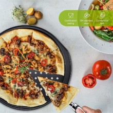 Teglia da forno acciaio antiaderente per pizza tonda 33cm forata con manici