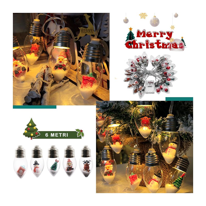 Catena luminosa natalizia tenda 6m LED 40 lampadine luce calda e personaggi