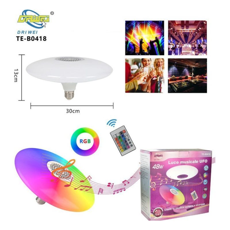 Driwei Lampadina LED bluetooth ufo luce bianca RGB lampada 48W cass...