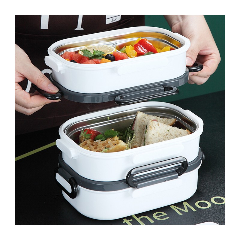 Contenitore Termico In Acciaio Inox 304 – 1000 Ml, 3 Scomparti, Con Manico E Posate Nascoste, Portatile E A Tenuta Stagna
