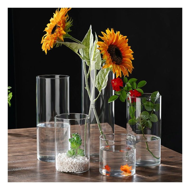 Vaso Cilindro In Vetro Trasparente 16x12 Cm per fiori piante decora...