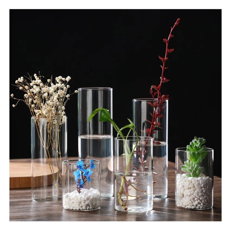 Vaso Cilindro In Vetro Trasparente 16x12 Cm per fiori piante decora...