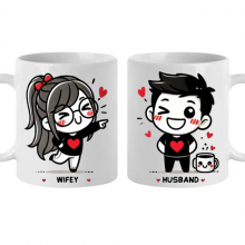 Coppia di Tazze in ceramica bianca Personalizzabili con nomi testo, stampa DTF, idea regalo San Valentino e occasioni speciali