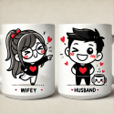 Coppia di Tazze in ceramica bianca Personalizzabili con nomi testo, stampa DTF, idea regalo San Valentino e occasioni speciali
