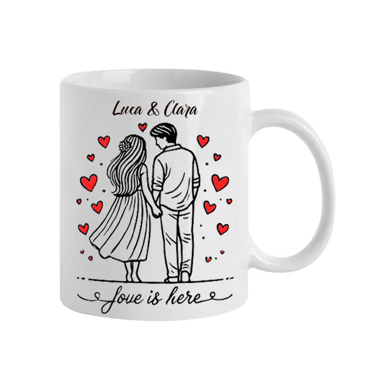 Tazza in ceramica bianca Personalizzabili con nomi testo, stampa DTF, idea regalo San Valentino e occasioni speciali