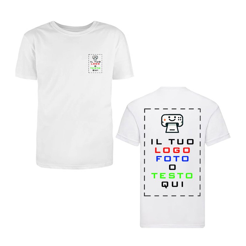 Maglietta Personalizzata,T-Shirt da Personalizzare con Stampa sul cuore e retro,con Foto Loghi e Scritte