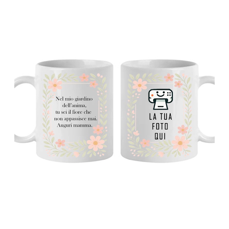 Tazza personalizzata mamma in ceramica bianca con foto e dedica stampata su entrambi i lati idea regalo originale