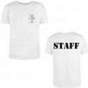 T-shirt STAFF personalizzata in cotone bianco 100% con nome o logo aziendale stampa DTF Made in Italy resistente
