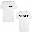 T-shirt STAFF personalizzata in cotone bianco 100% con nome o logo aziendale stampa DTF Made in Italy resistente