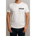 T-shirt STAFF personalizzata in cotone bianco 100% con nome o logo aziendale stampa DTF Made in Italy resistente