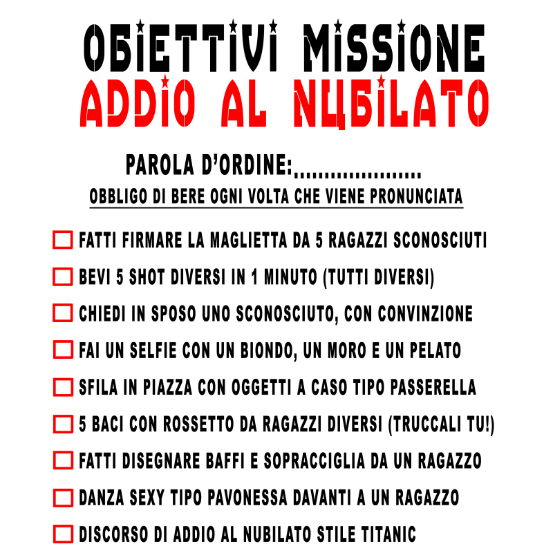 Printolo Gioco Addio al Nubilato,Maglietta con Lista di Missioni Di...
